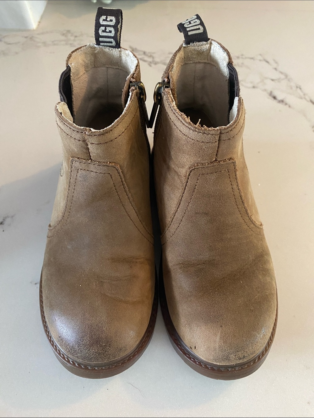 UGG Kids Chestnut Brown Leather Zip-Back Boots